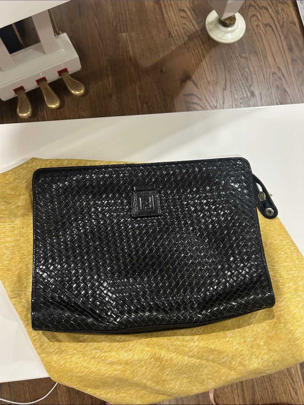 Fendi black woven clutch